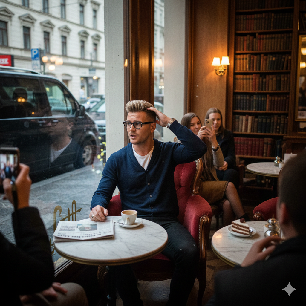 Stefan (fiktional) im Kaffeehaus
